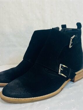 Michael Kors Black Suede Ankle Booties with Buckle Accents